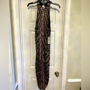 Premier Amour Gold and Black Sequins Dress